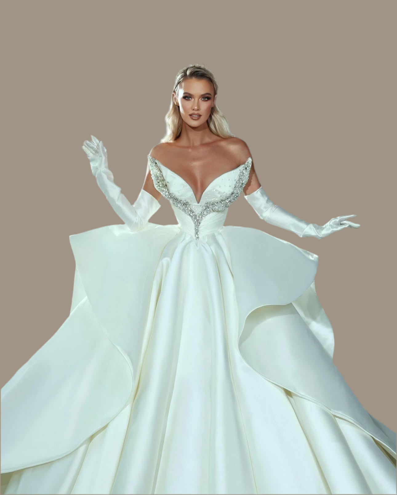 Royal Off-Shoulder Princess Gown with Crystal Corset & Sculptural Train
