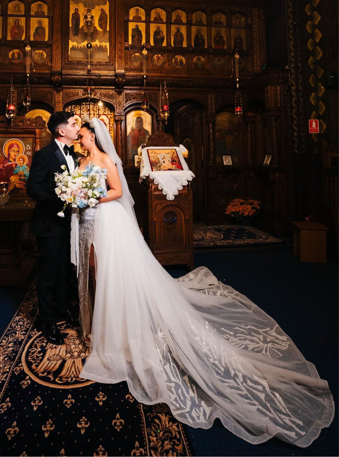 Gorgeous Embroidered Bridal Gown with Sparkling Glitter Train