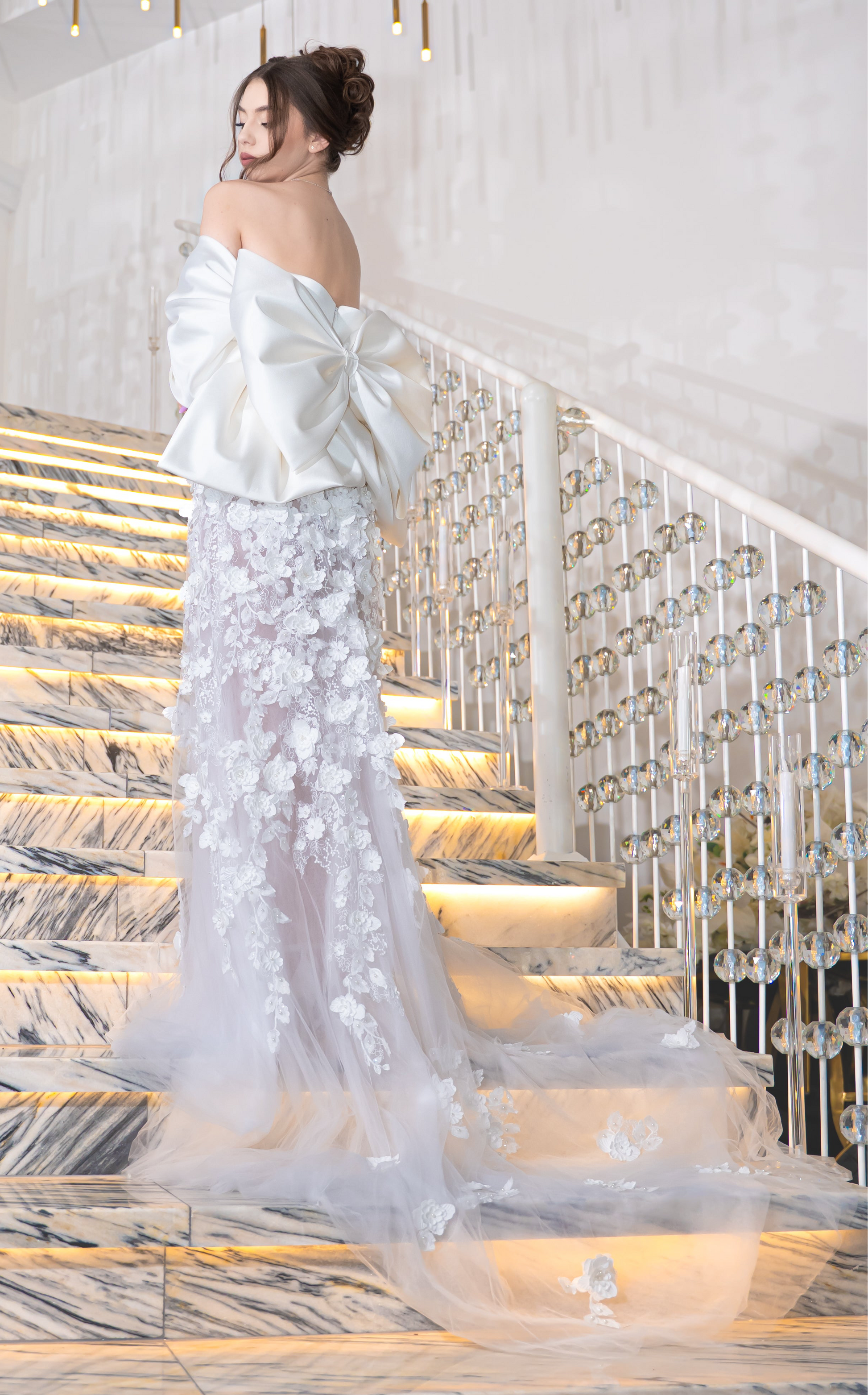 Siren Bridal Gown with Versatile Bow Cape & Thousands of Handcrafted Flowers