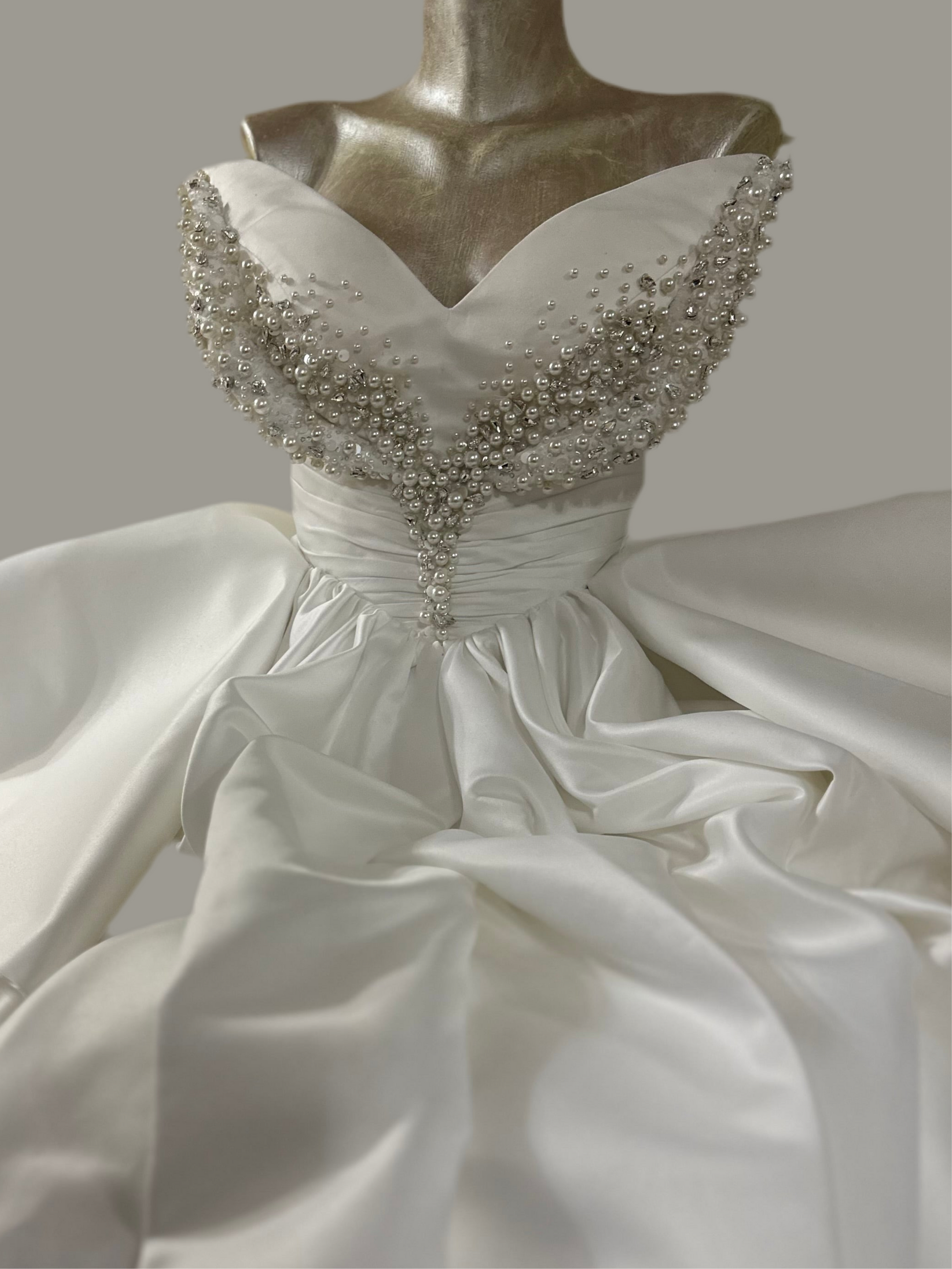 Royal Off-Shoulder Princess Gown with Crystal Corset & Sculptural Train