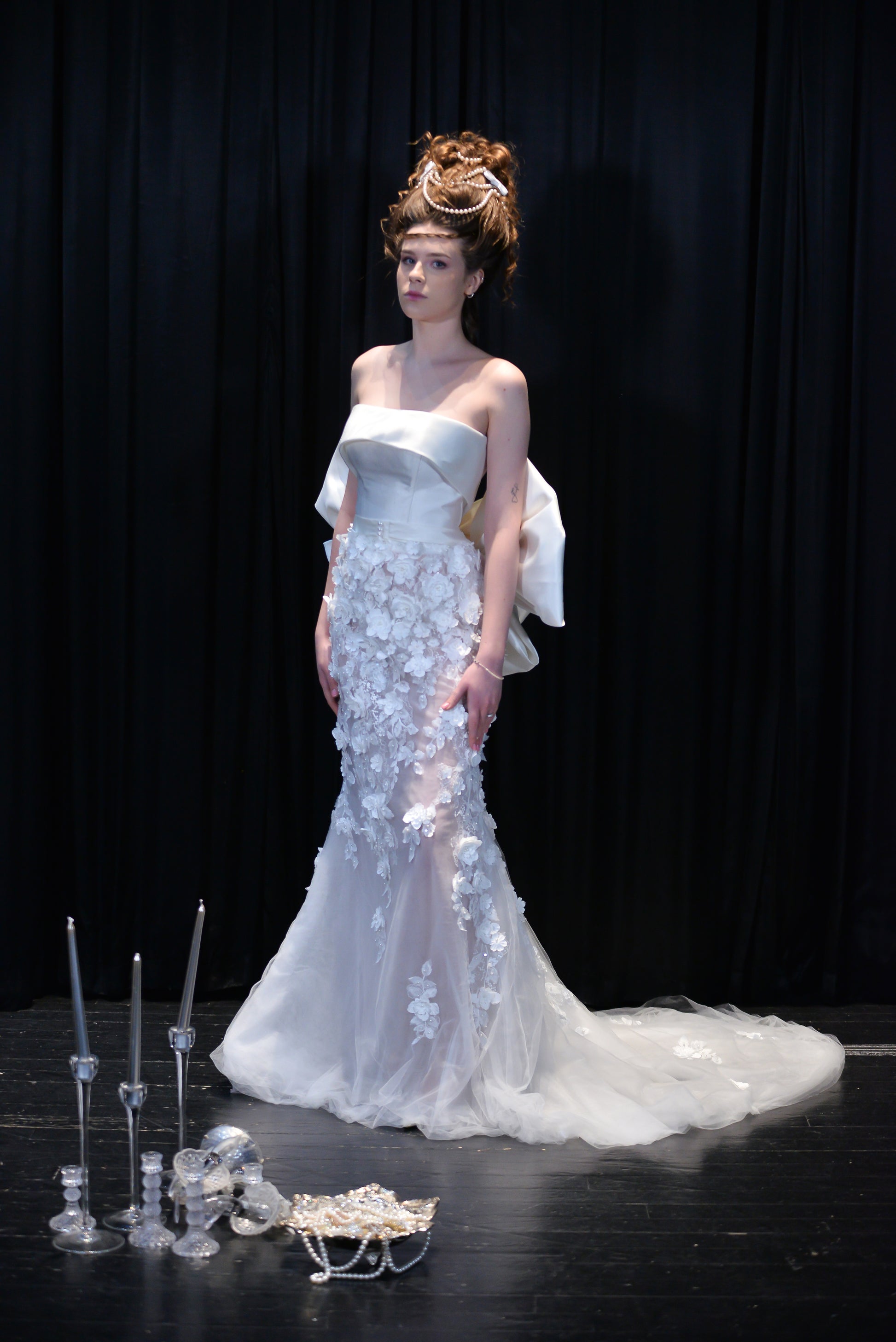 Siren Bridal Gown with Versatile Bow Cape & Thousands of Handcrafted Flowers