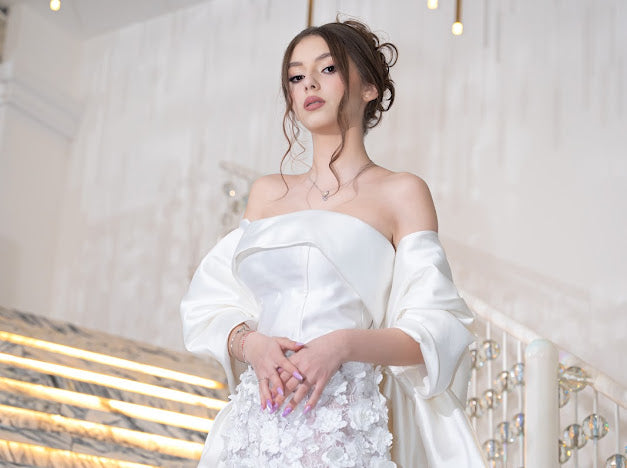 Siren Bridal Gown with Versatile Bow Cape & Thousands of Handcrafted Flowers
