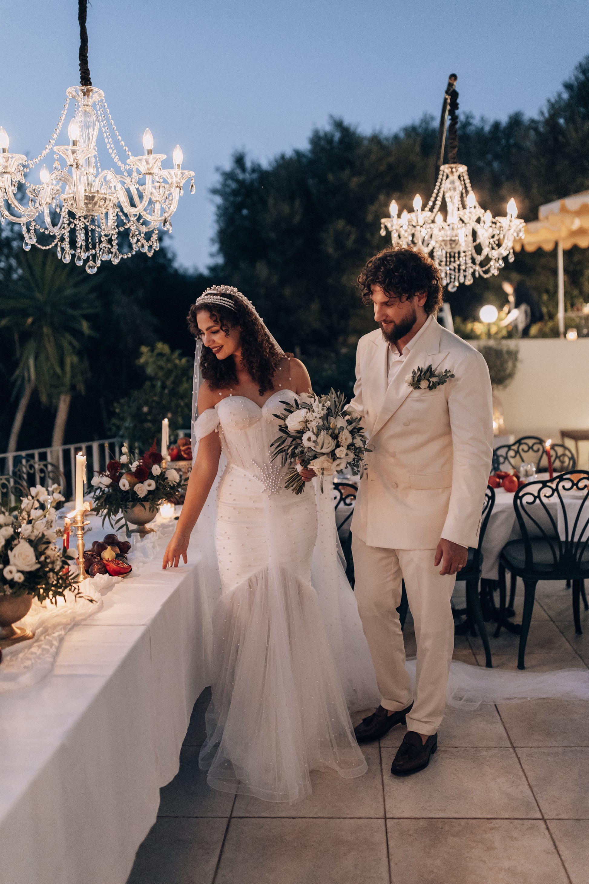 Pearl-embellished mermaid wedding dress